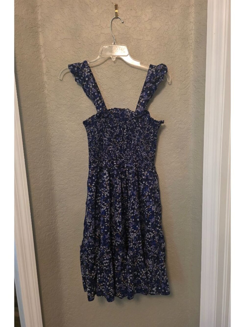 Draper James Modal Cotton Blend Blue Floral Smocked Sundress S